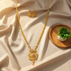 Micro Gold Plated Ranihaar Chain Set with Peacock Fan Pendant & Earrings