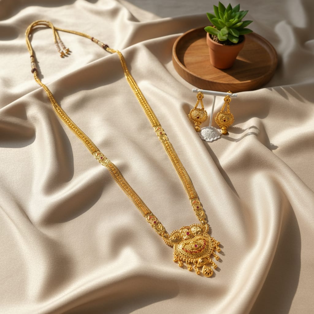 Micro Gold Plated Ranihaar Chain Set with Peacock Pendant