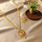 Micro Gold Plated Crescent Moon Long Chain Set with Earrings
