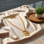 Micro Gold Plated Ranihaar Chain Set with Peacock Fan Pendant & Earrings