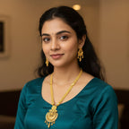 Micro Gold Plated Crescent Moon Long Chain Set with Earrings