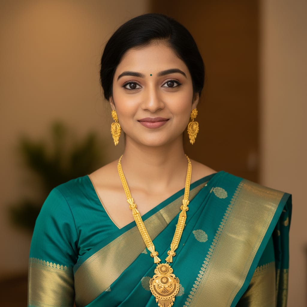 Micro Gold Plated Ranihaar Chain Set with Domed Floral Pendant & Earrings