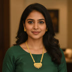 Micro Gold Plated Ranihaar Chain Set with Floral Shield Pendant & Earrings | Bridal Long Chain
