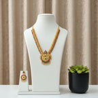 Micro Gold Plated Peacock Temple Long Chain Set with Earrings