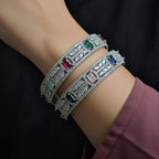 CZ Rhodium Bangles with Multicolour Stones