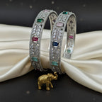CZ Rhodium Bangles with Multicolour Stones