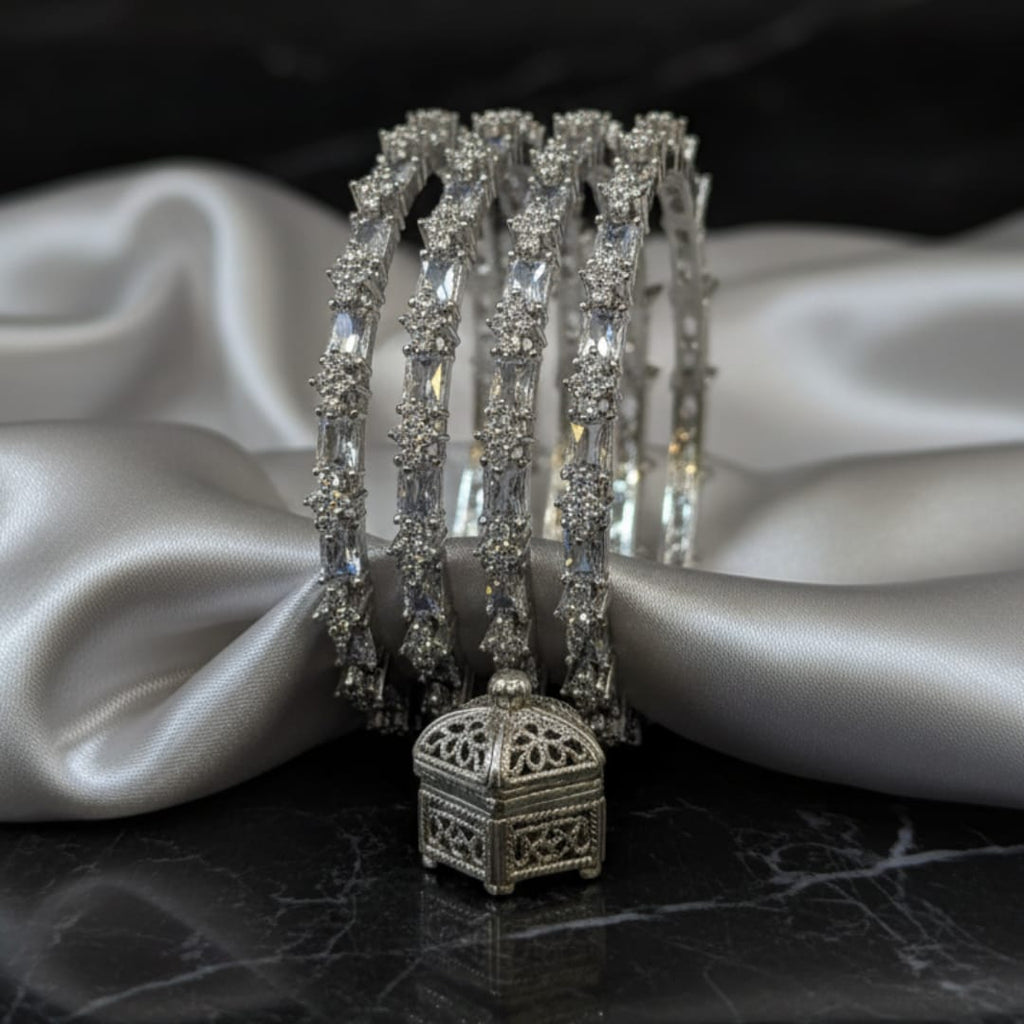 CZ Rhodium White Crystal Baguette Bangles