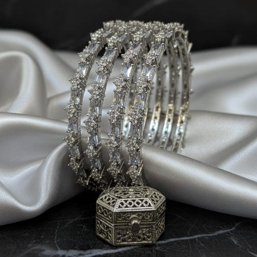 CZ Rhodium White Crystal Baguette Bangles