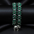 CZ Rhodium Emerald Green Flower Bangles
