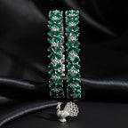 CZ Rhodium Emerald Green Flower Bangles