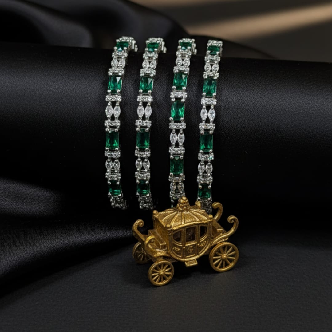 CZ Rhodium Emerald Green & White Baguette Bangles