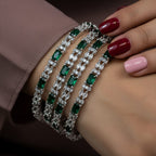 CZ Rhodium Emerald Green & White Baguette Bangles