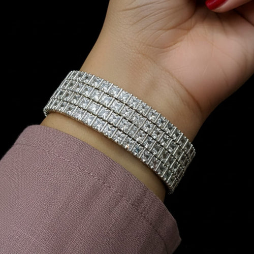 CZ Rhodium All White Bangles Set