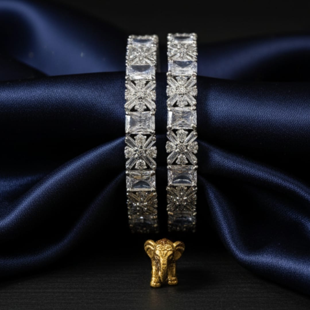 CZ Rhodium Pear Cluster Flower Bangles