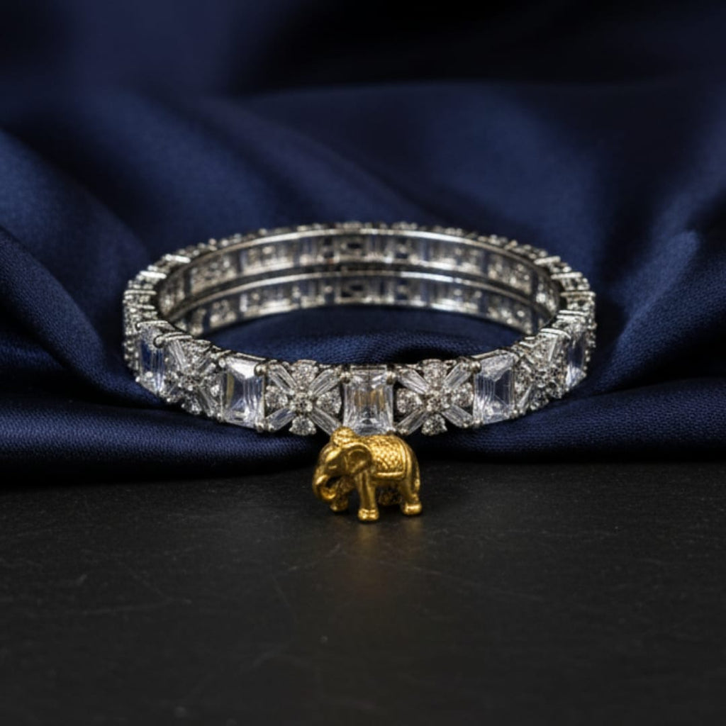 CZ Rhodium Pear Cluster Flower Bangles