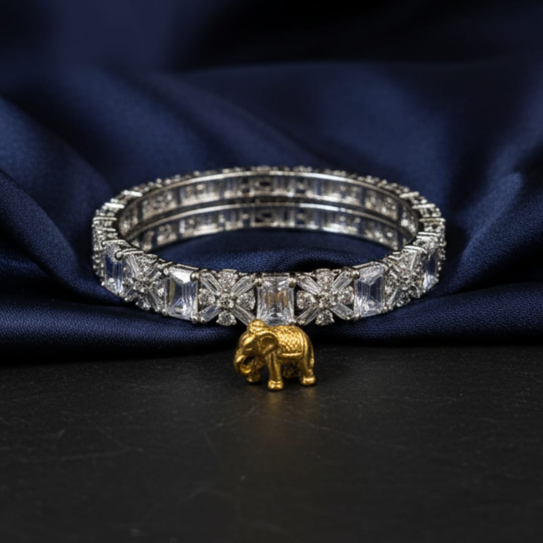 CZ Rhodium Pear Cluster Flower Bangles