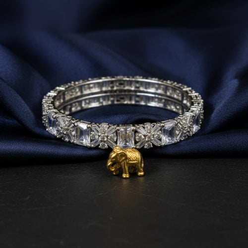 CZ Rhodium Pear Cluster Flower Bangles