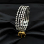 CZ Rhodium White Solitaire Flower Bangles Set of 4