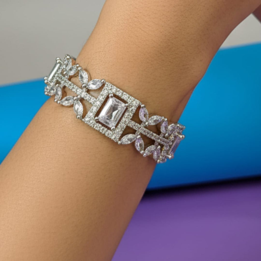 CZ Rhodium Oval & Baguette Tennis Bangles