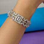 CZ Rhodium Oval & Baguette Tennis Bangles