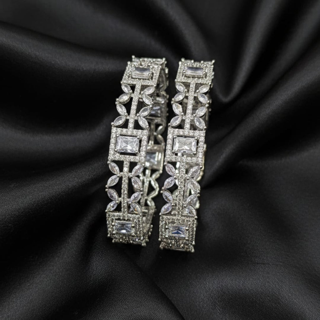 CZ Rhodium Oval & Baguette Tennis Bangles