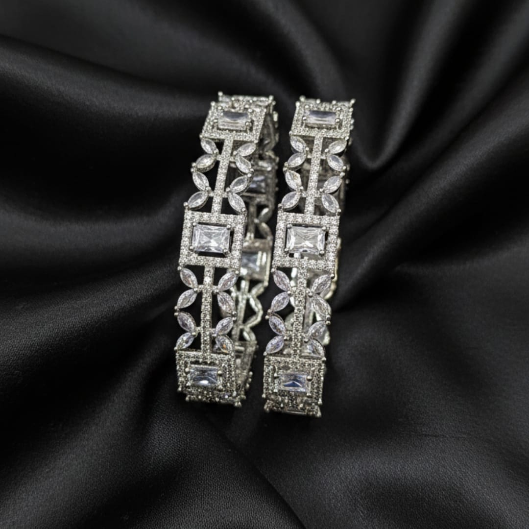 CZ Rhodium Oval & Baguette Tennis Bangles