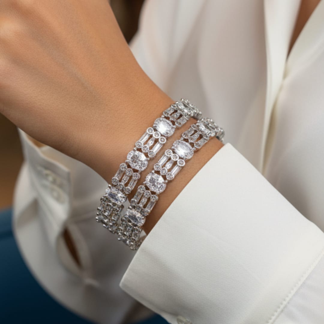 CZ Rhodium white Stone Bangles