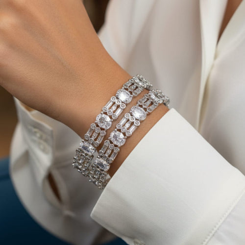 CZ Rhodium white Stone Bangles