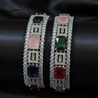 CZ Rhodium Multicolour Square Stone Bangles