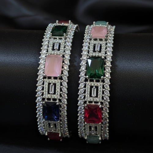 CZ Rhodium Multicolour Square Stone Bangles
