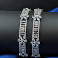 CZ Rhodium Baguette & Daisy Flower Bangles
