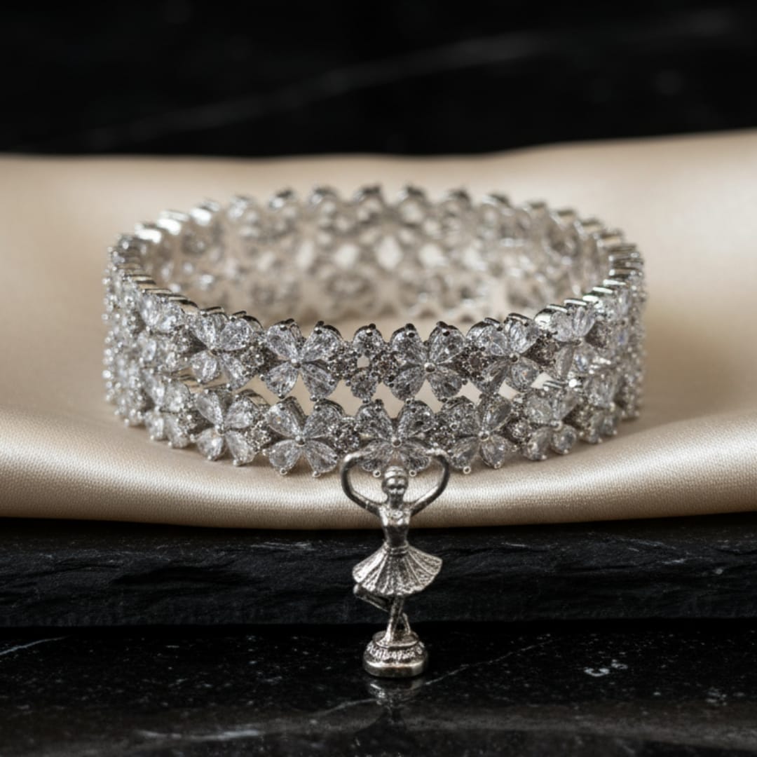 CZ Rhodium Pear Floral Bangles