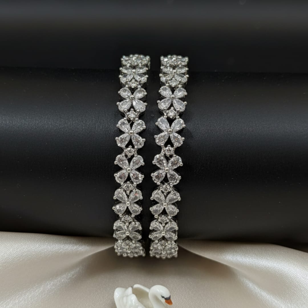 CZ Rhodium Pear Floral Bangles