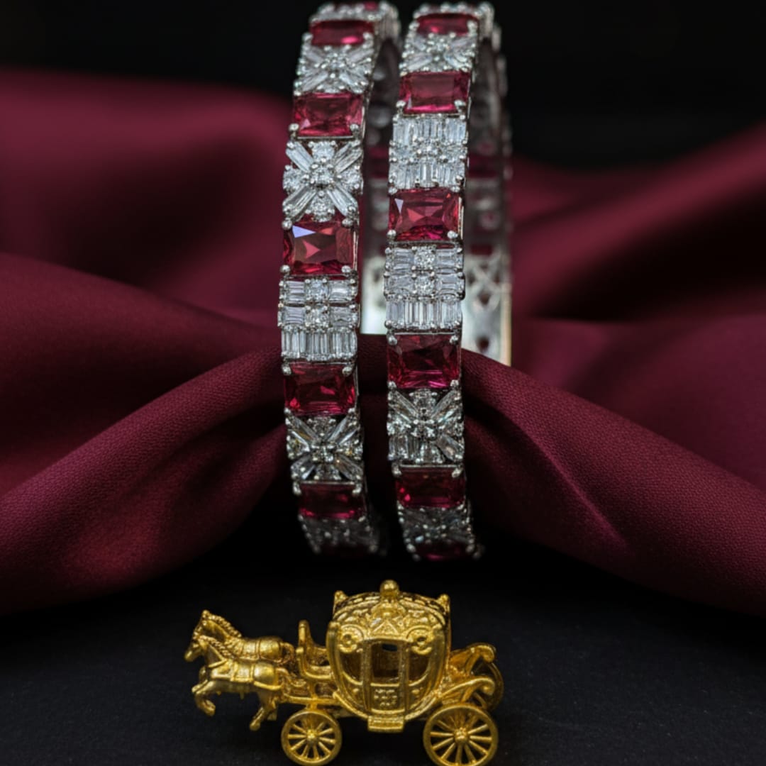 CZ Rhodium Square Stone Tennis Bangles