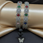 CZ Rhodium Multicolour Oval Cluster Flower Bangles