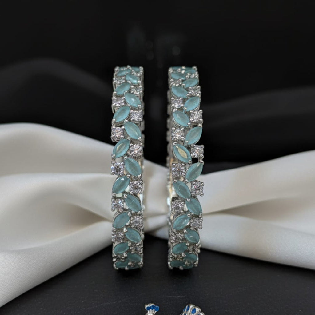 CZ Rhodium Mint Aqua Marquise Leaf & Round Bangles