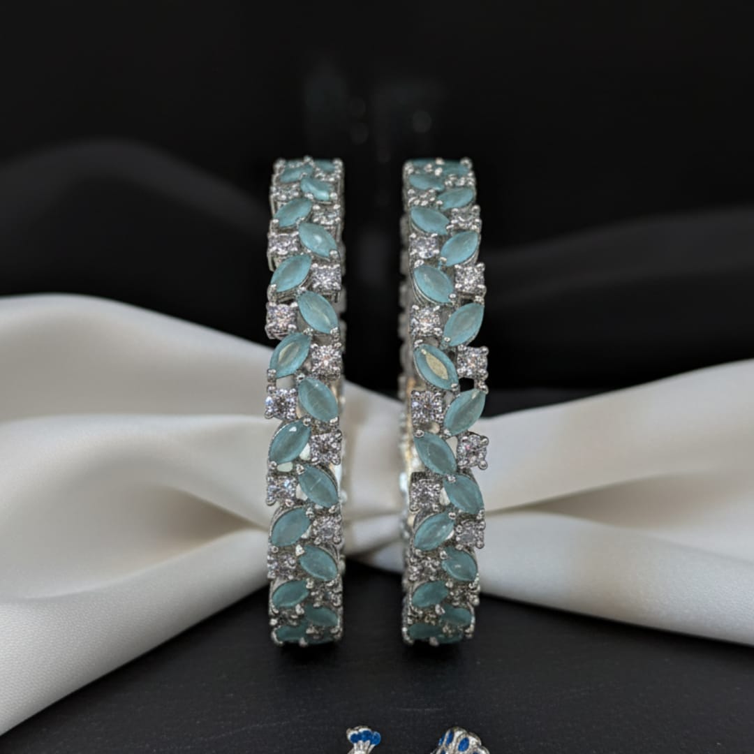 CZ Rhodium Mint Aqua Marquise Leaf & Round Bangles