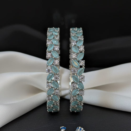 CZ Rhodium Mint Aqua Marquise Leaf & Round Bangles