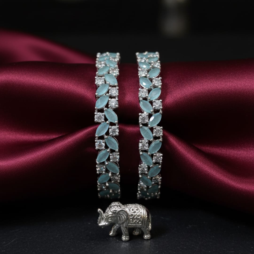 CZ Rhodium Mint Aqua Marquise Leaf & Round Bangles