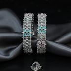CZ Rhodium Baguette & Pastel Flower Bangles