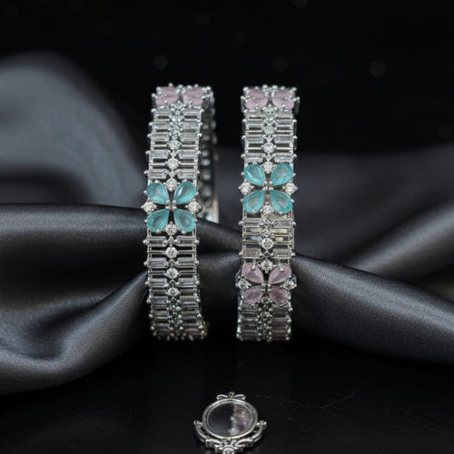 CZ Rhodium Baguette & Pastel Flower Bangles