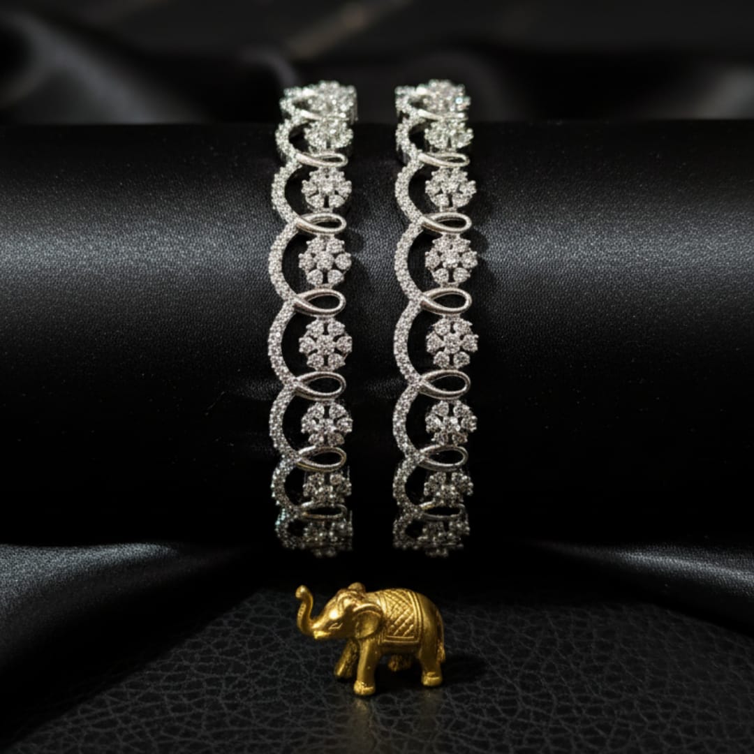 CZ Rhodium Infinity flower Bangles