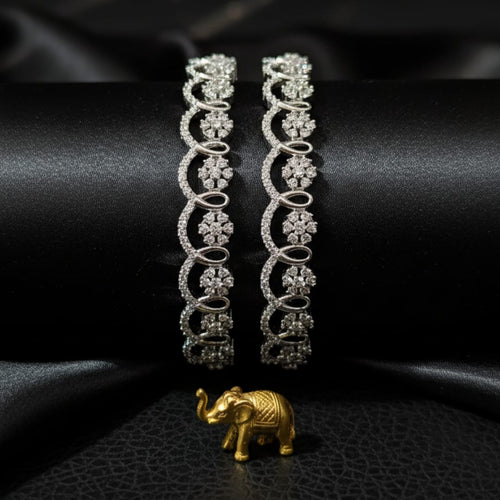 CZ Rhodium Infinity flower Bangles