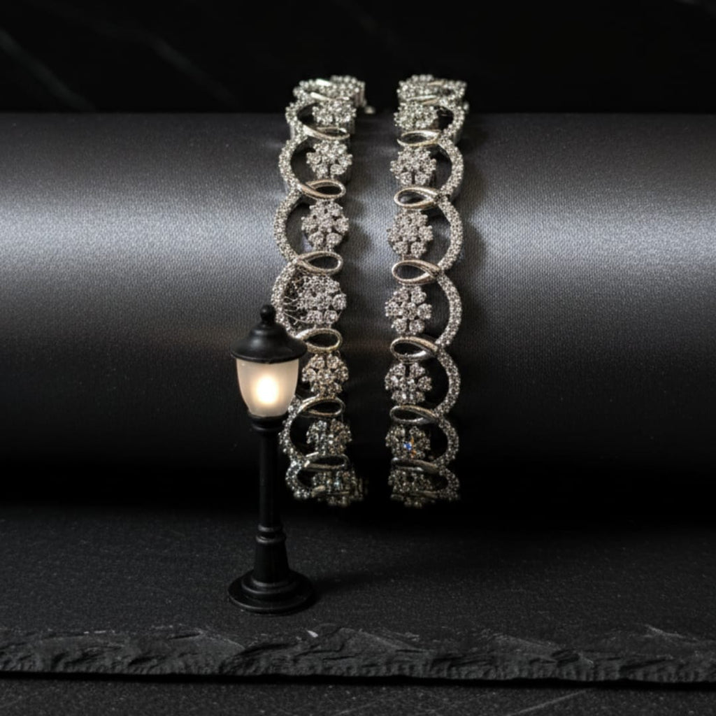 CZ Rhodium Infinity flower Bangles
