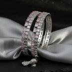 CZ Rhodium Blush Pink Baguette Ladder Bangles
