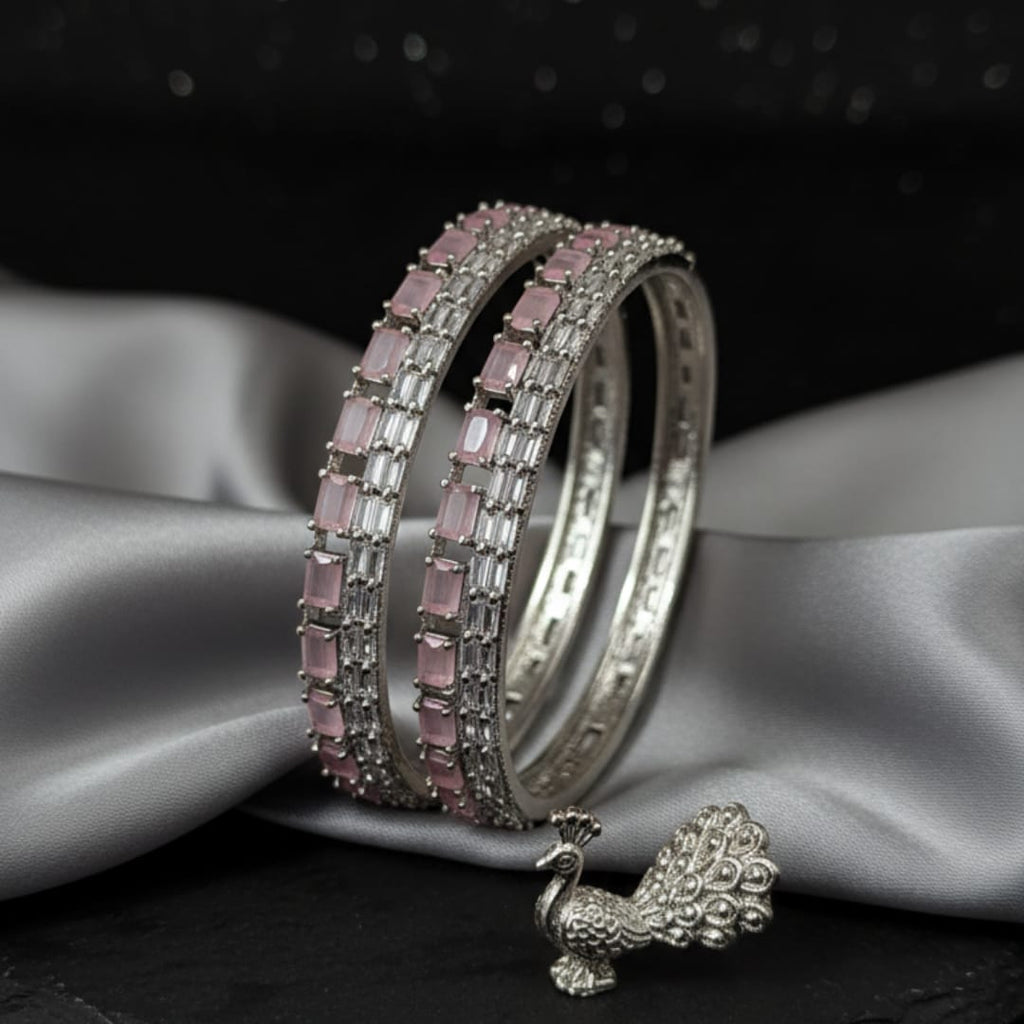 CZ Rhodium Blush Pink Baguette Ladder Bangles