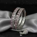CZ Rhodium Blush Pink Baguette Ladder Bangles