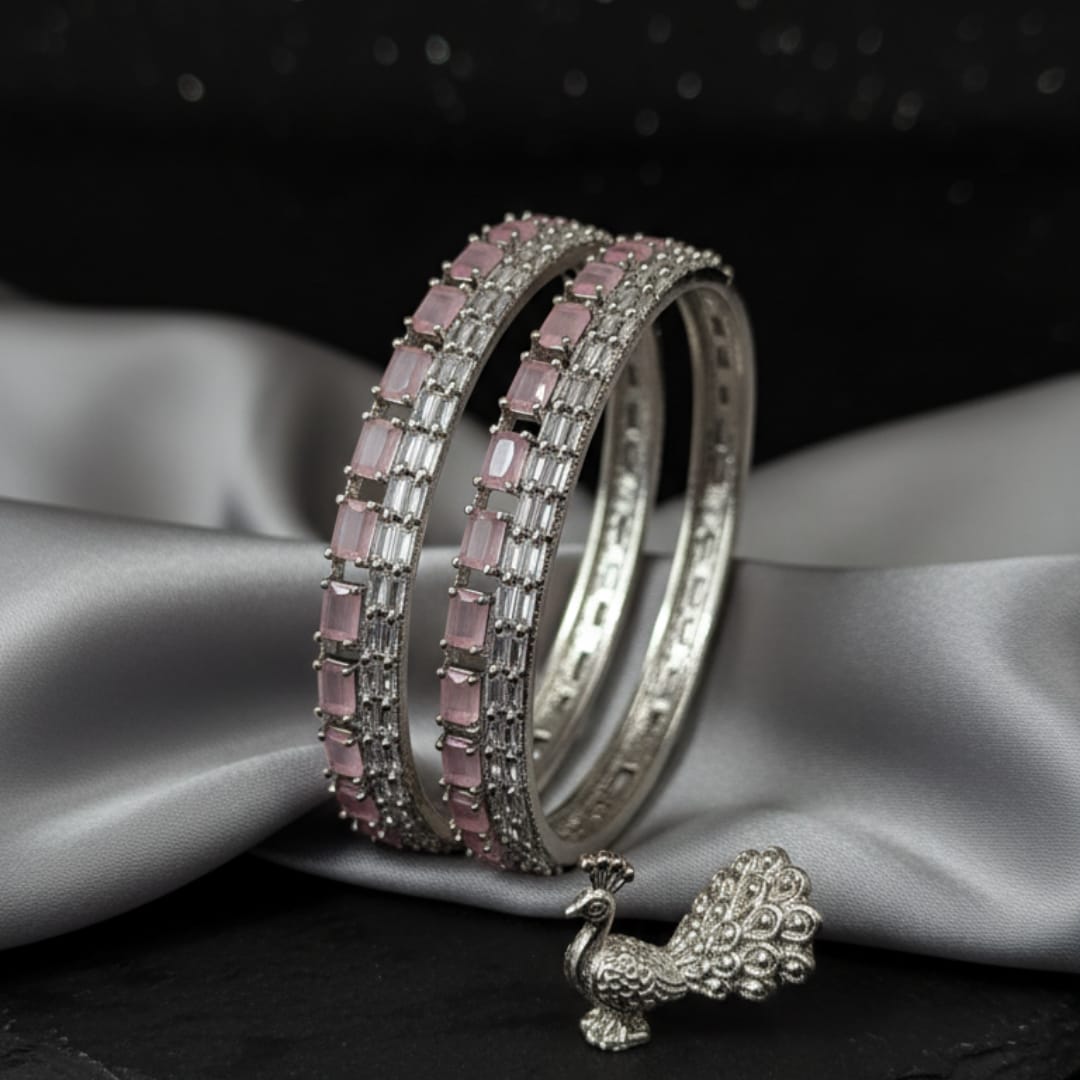 CZ Rhodium Blush Pink Baguette Ladder Bangles