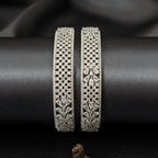 CZ Rhodium Openwork Lattice & Pear Flower Bangles