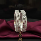CZ Rhodium Openwork Lattice & Pear Flower Bangles